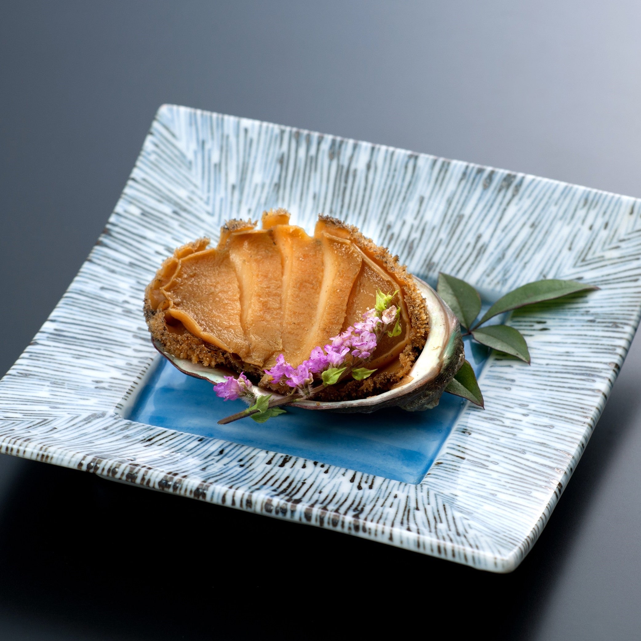 Softly boiled wild abalone with shell from Tokushima Prefecture